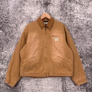 Museum Of Peace & Quiet Work Jacket Large Mens Wordmark Canvas Tan